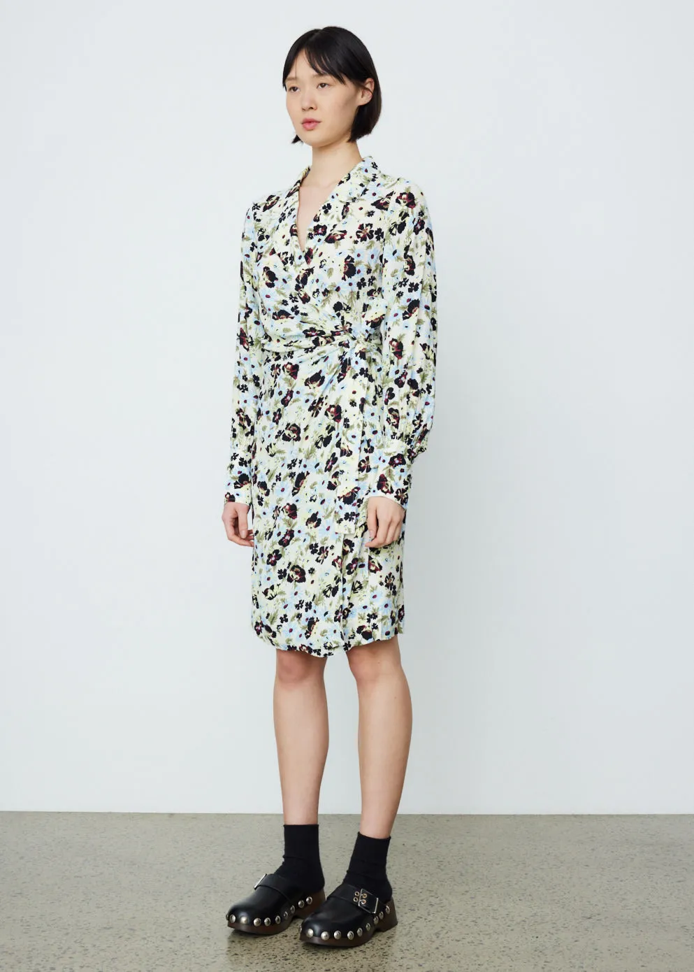 Printed Crepe Wrap Dress